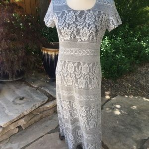 Jessica Howard silver lace maxi dress 4 petite
